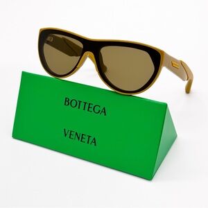 NEW BOTTEGA VENETA BV1234S 003 SQUARE YELLOW BROWN UNISEX SUNGLASSES